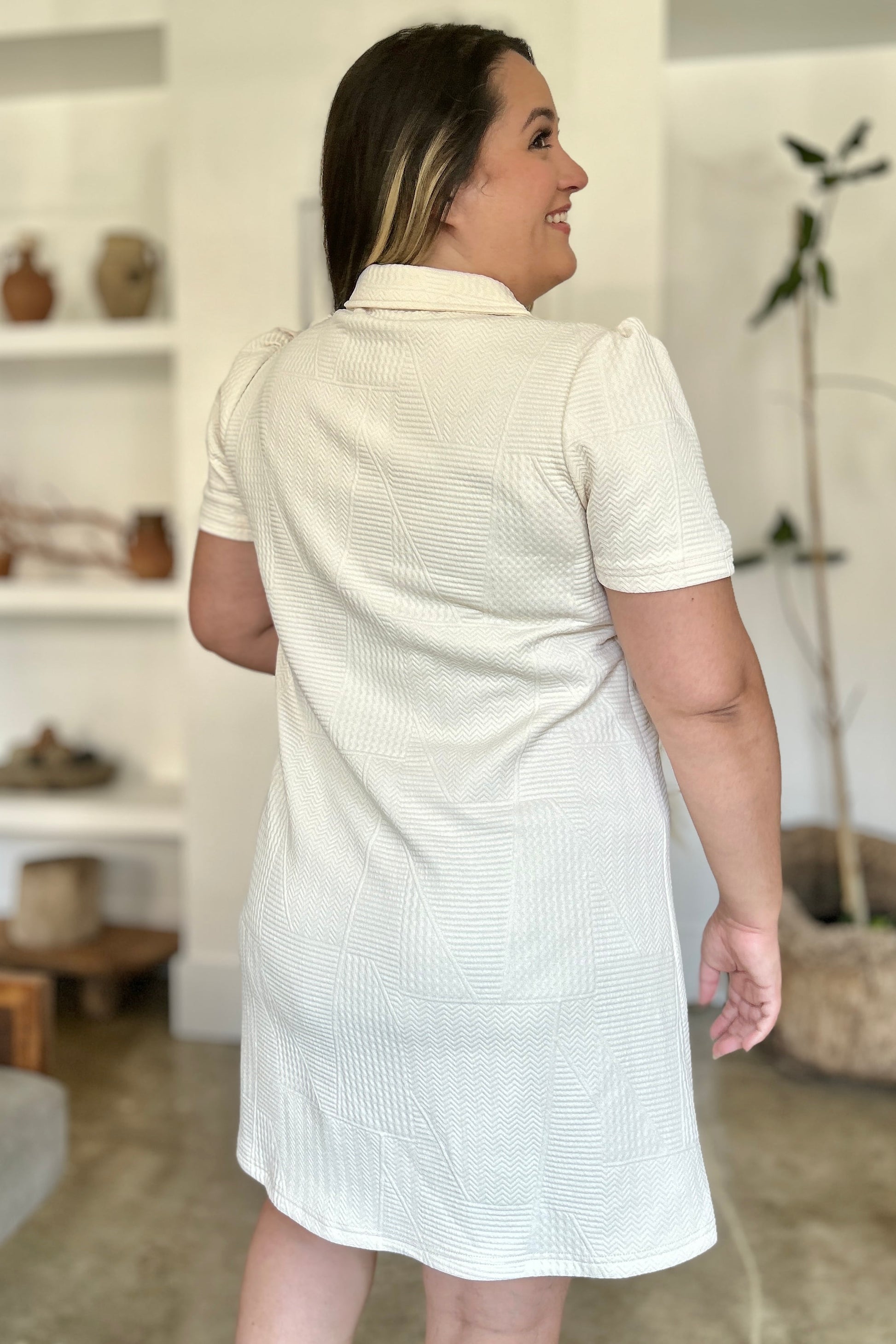 Double Take Full Size Texture Short Sleeve Dress.