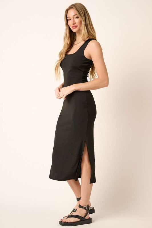 Mittoshop Side Slit Wide Strap Midi Tank Dress.