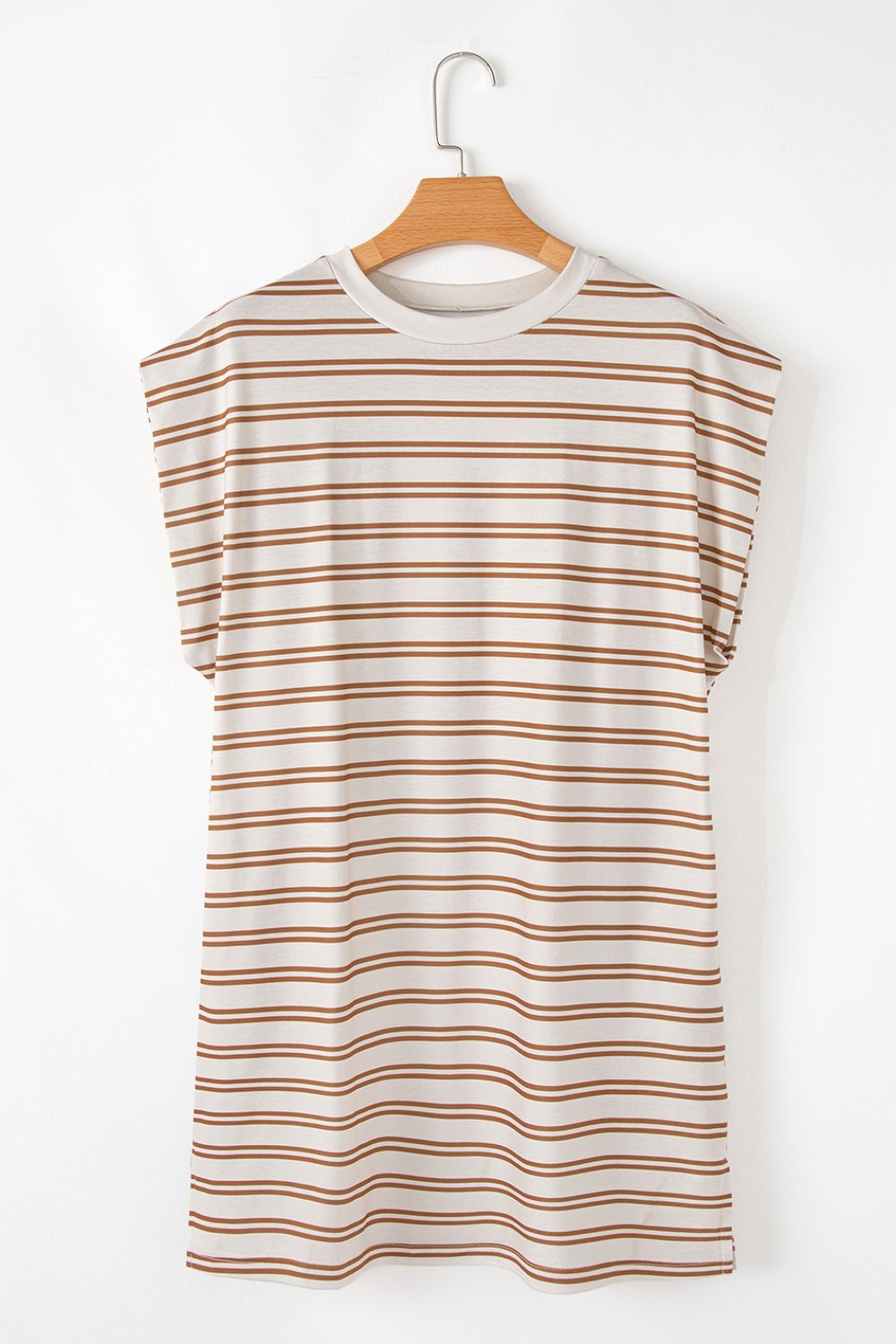 Stripe Round Neck Sleeveless Pocketed Mini Dress.