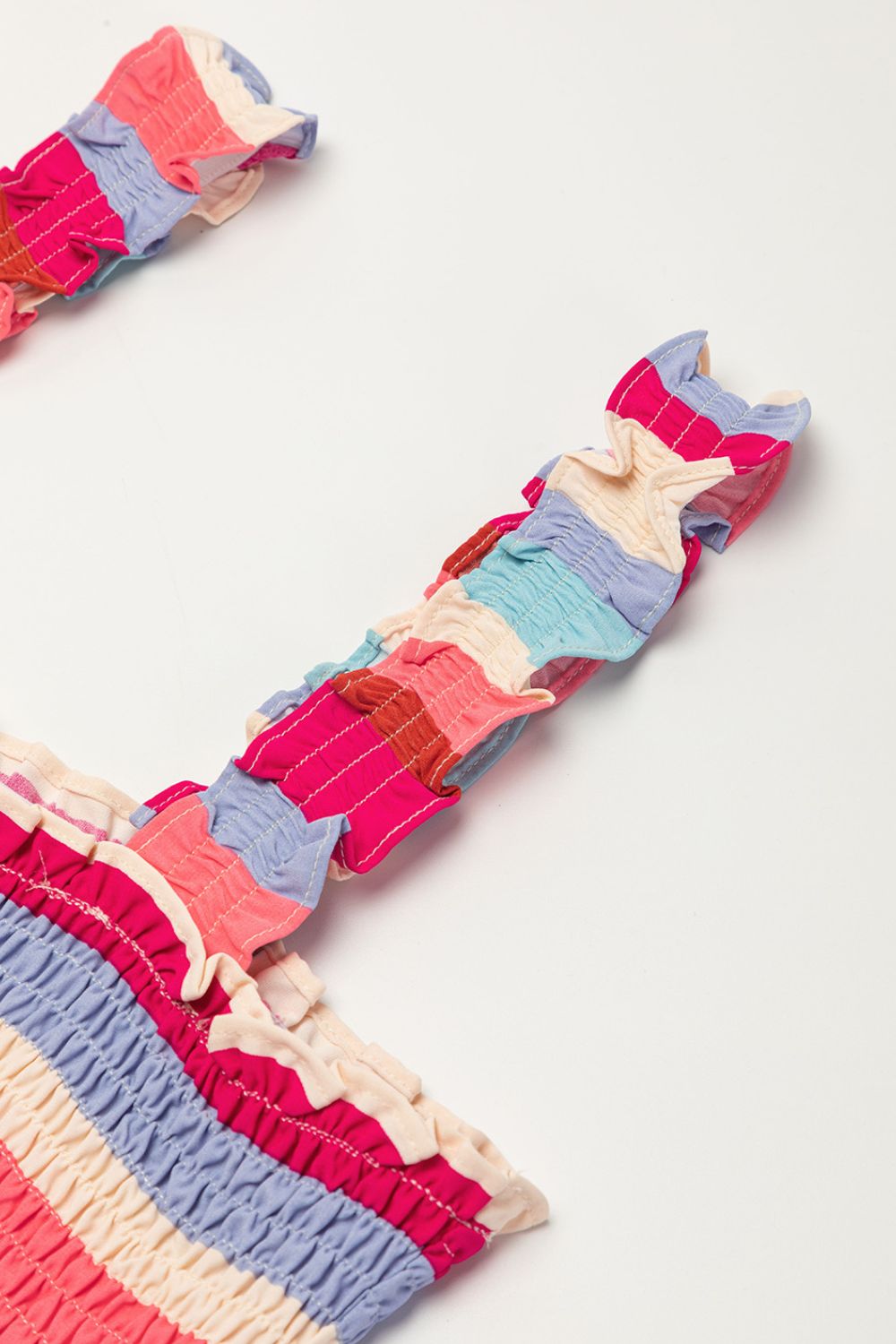 Contrast Stripe Wide Strap Smocked Tiered Dress.