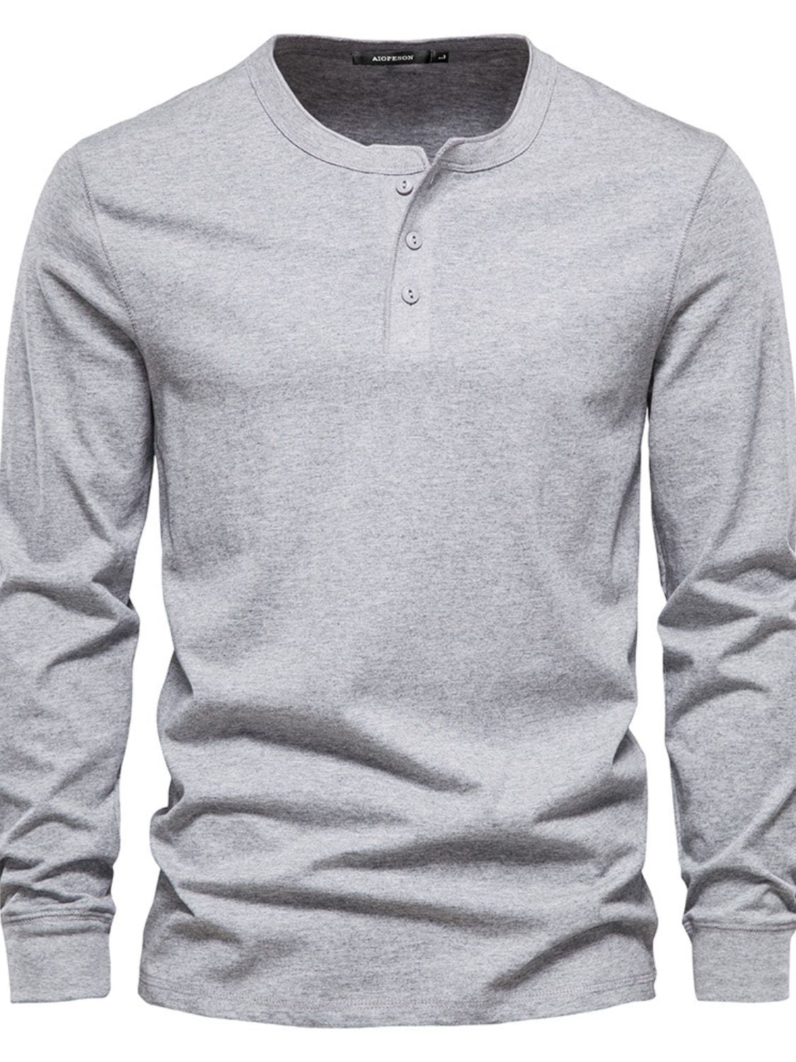 Quarter Button Round Neck Long Sleeve T-Shirt.