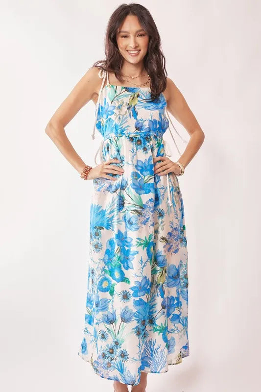Davi & Dani Tropical Boho Printed Detail Cut Out Maxi Dress.