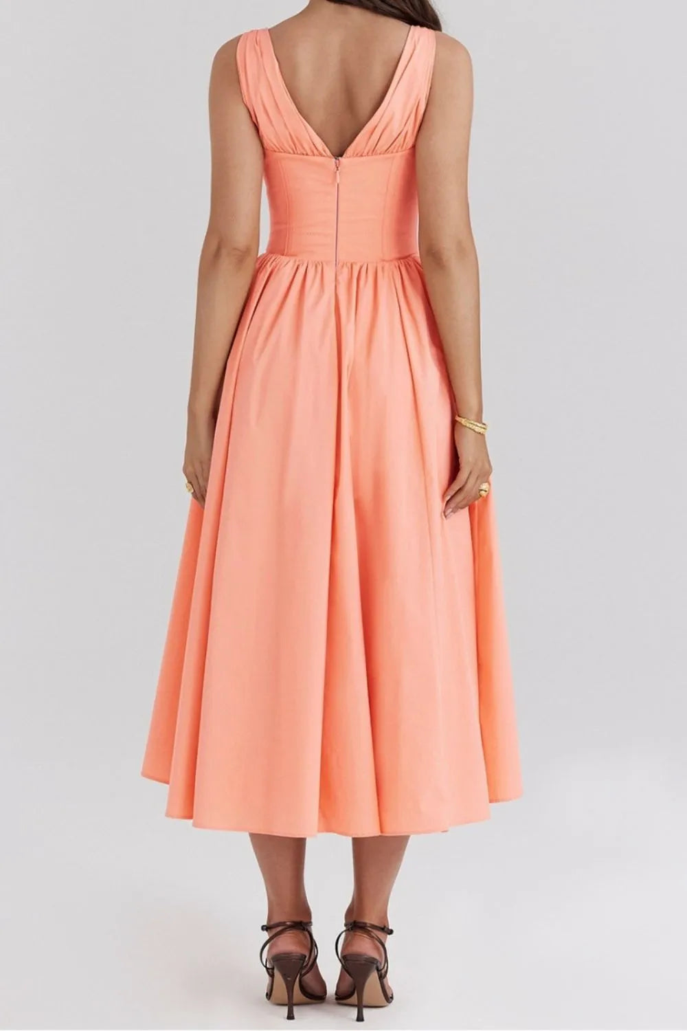 Ruched V-Neck Dress with Pockets.