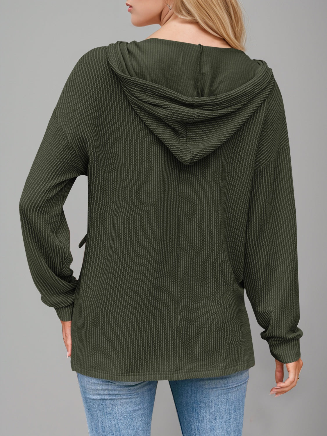Double Take Drawstring Dropped Shoulder Long Sleeve Hoodie.