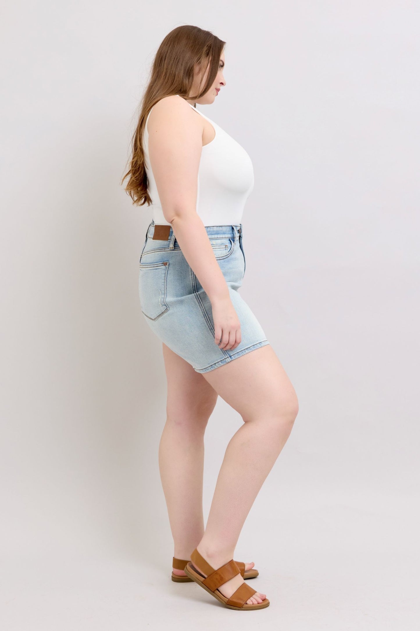 Judy Blue Full Size 2 Button Denim Shorts with Pockets Plus Size.
