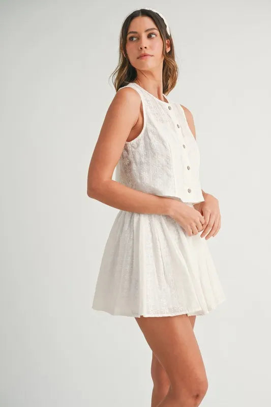 MABLE Eyelet Lace Top and Mini Skirt Set.