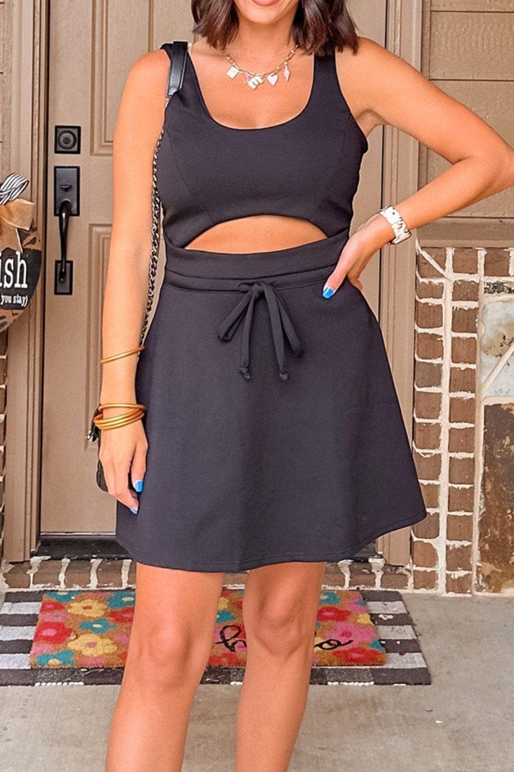 Cut Out Front High Waist Tank Mini Dress.