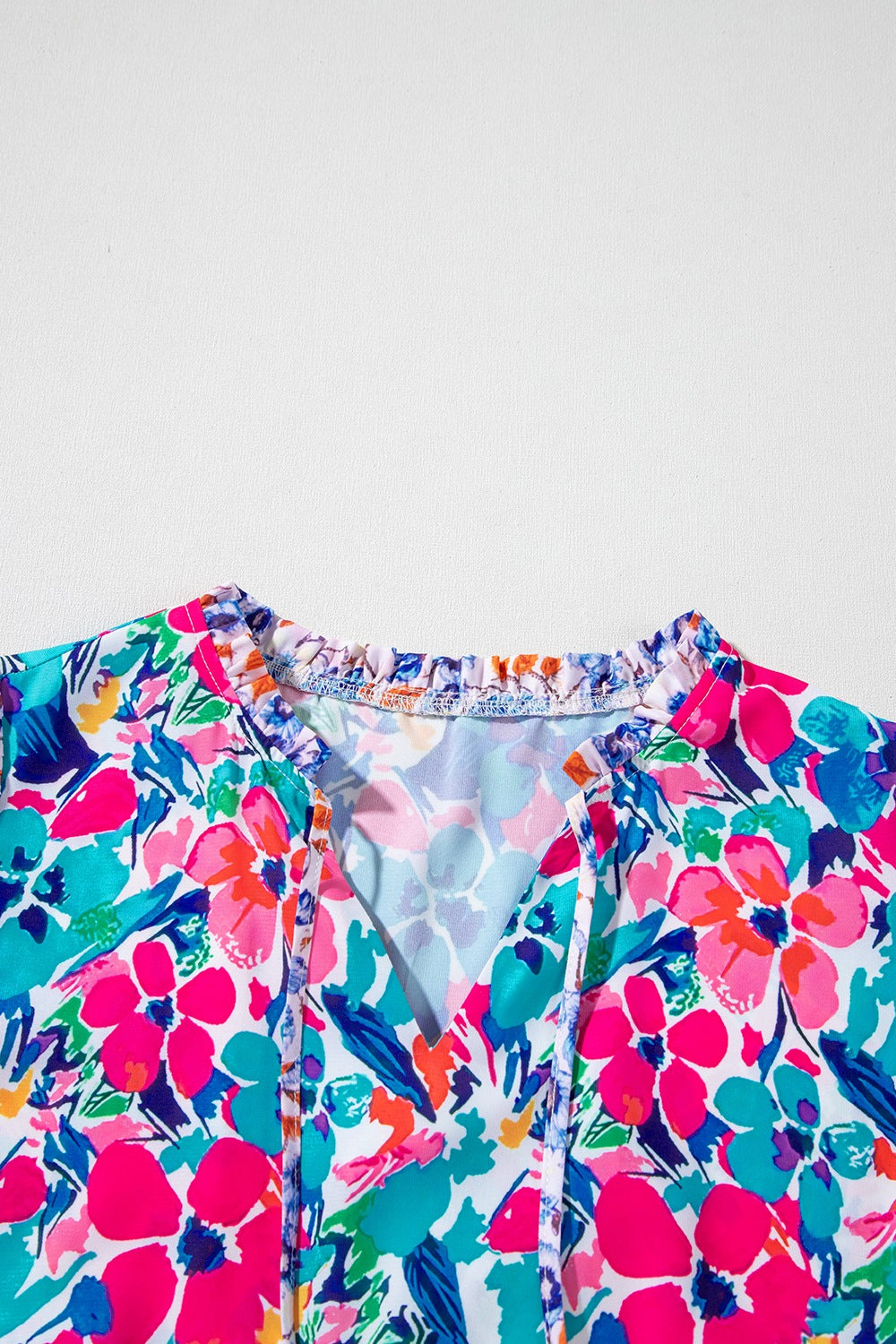 Mixed Floral Print Tie Neck Short Sleeve Dress.