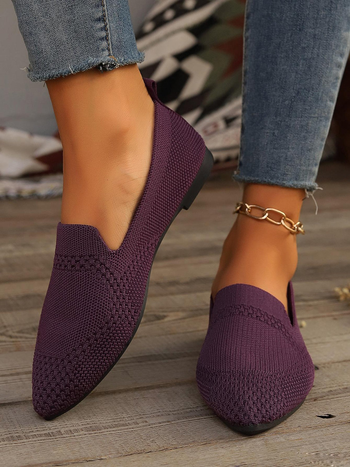Step into Style with Point Toe Mesh Flats Slip-Ons.