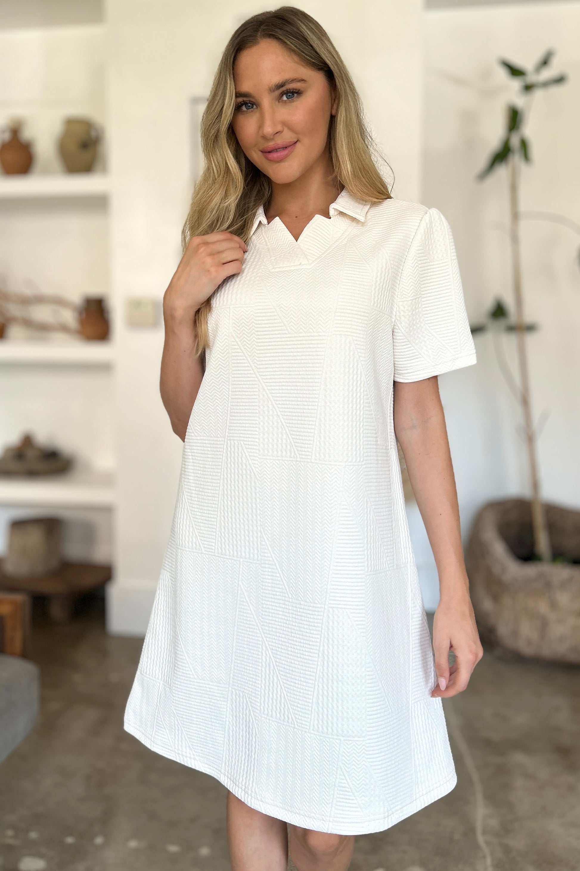 Double Take Full Size Texture Short Sleeve Dress.