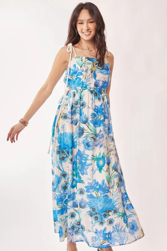 Davi & Dani Tropical Boho Printed Detail Cut Out Maxi Dress.