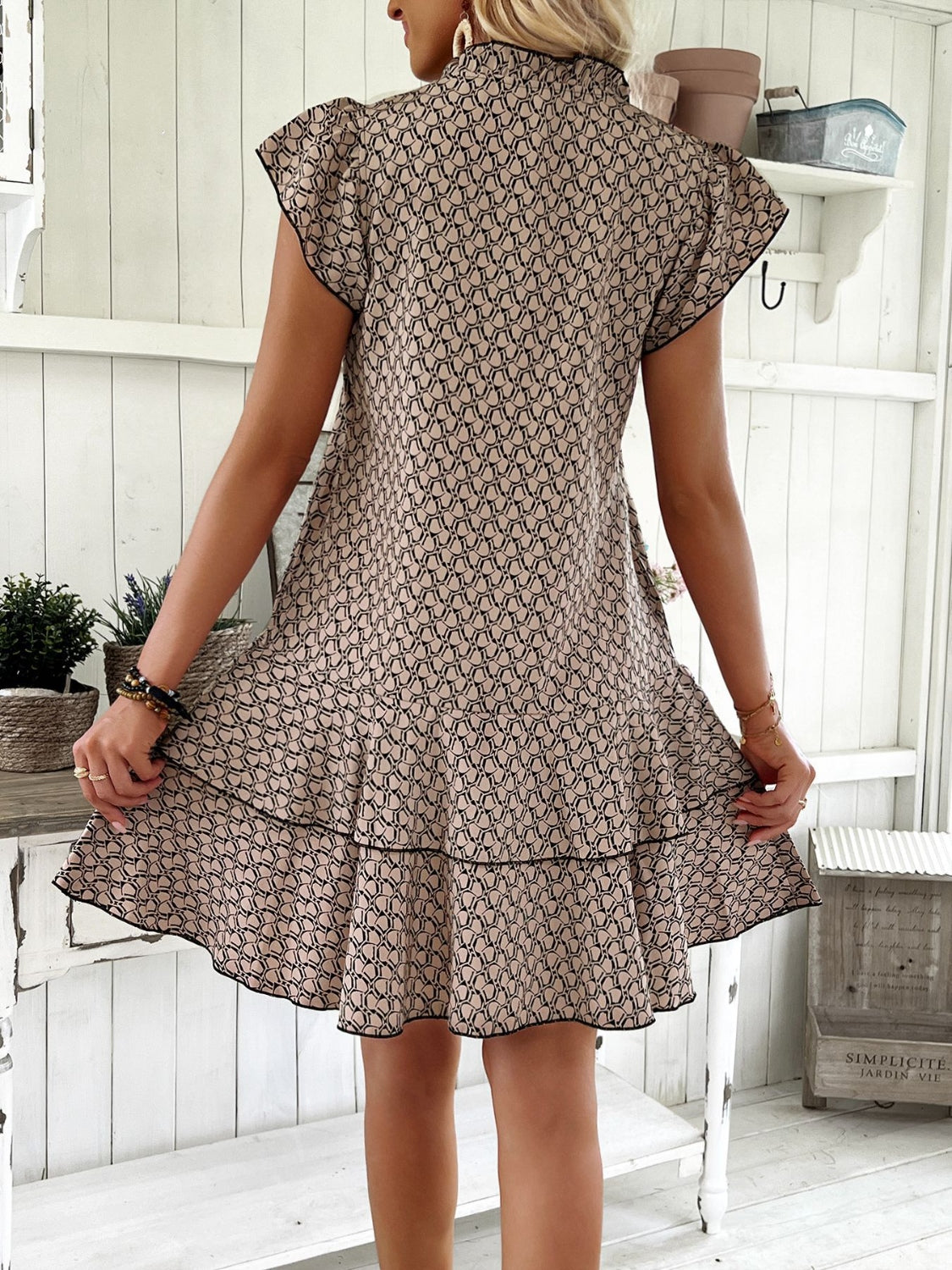 Elegant Ruffled Layered Printed Mini Dress - Full Size Range.