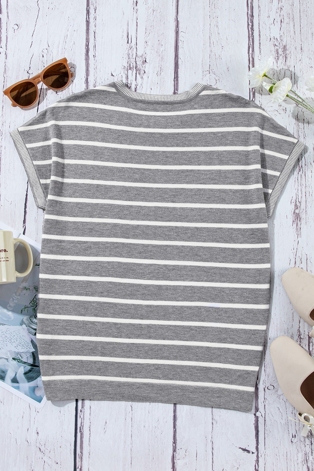 Classic Striped Short Sleeve Knit Top - Timeless Versatility.