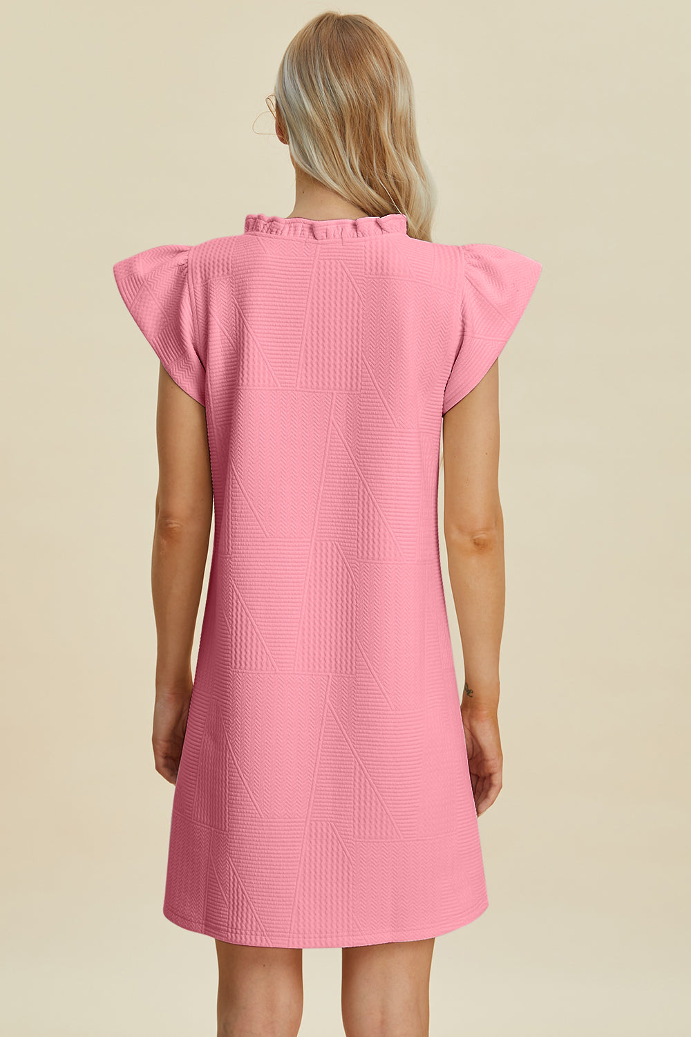 Double Take Full Size Ruffled V-Neck Cap Sleeve Dress.