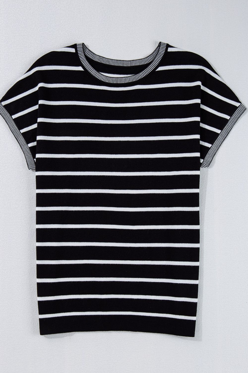 Classic Striped Short Sleeve Knit Top - Timeless Versatility.