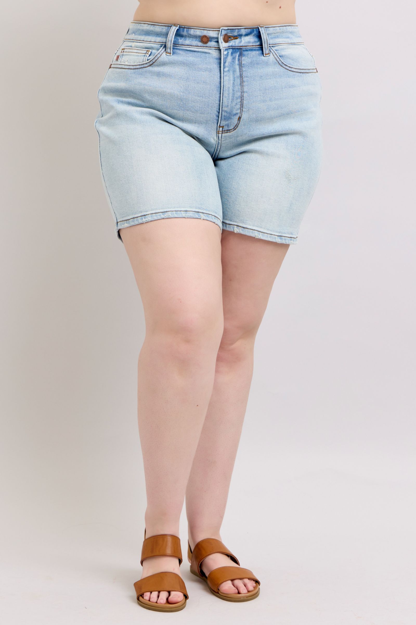 Judy Blue Full Size 2 Button Denim Shorts with Pockets Plus Size.