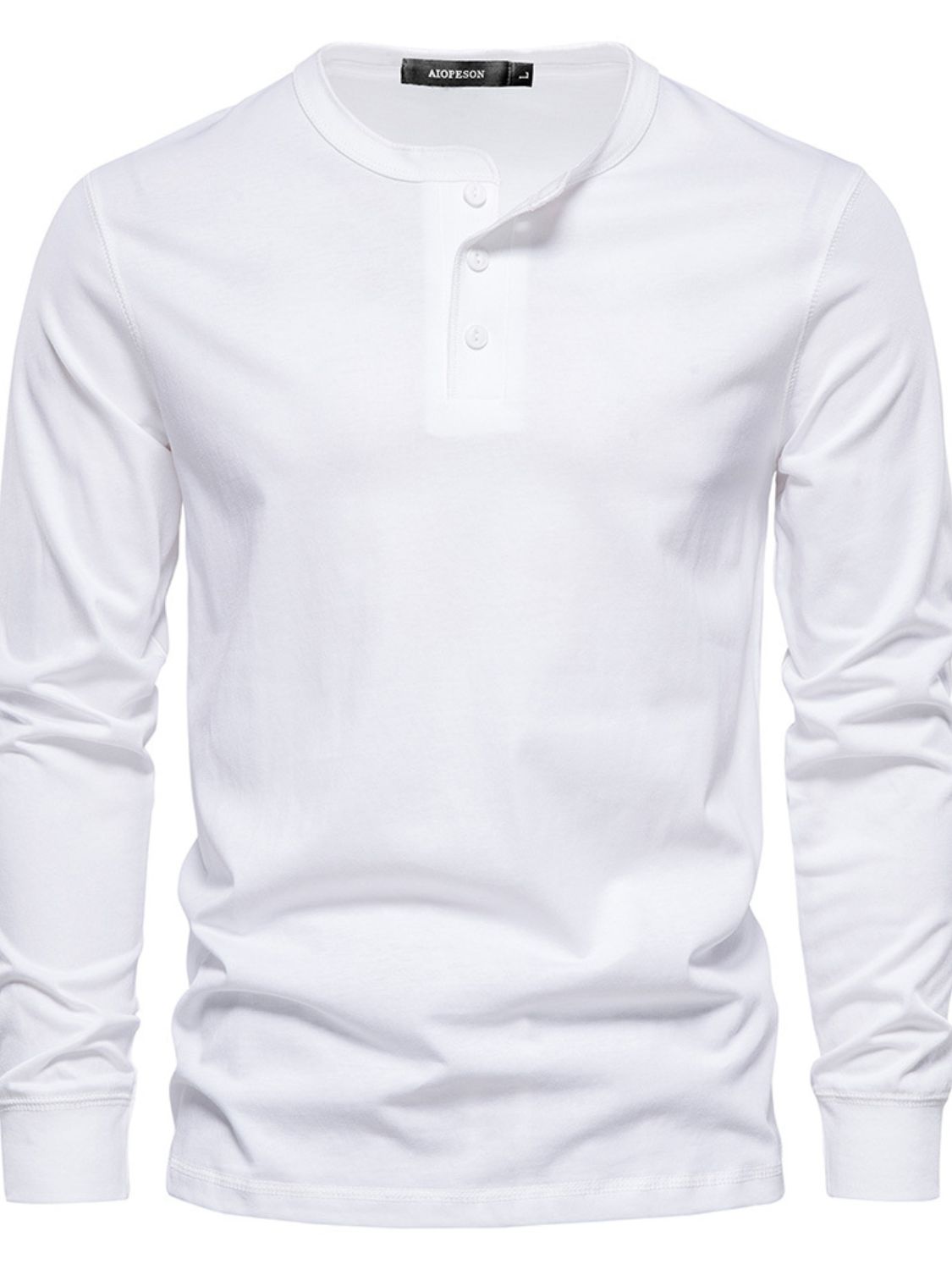 Quarter Button Round Neck Long Sleeve T-Shirt.