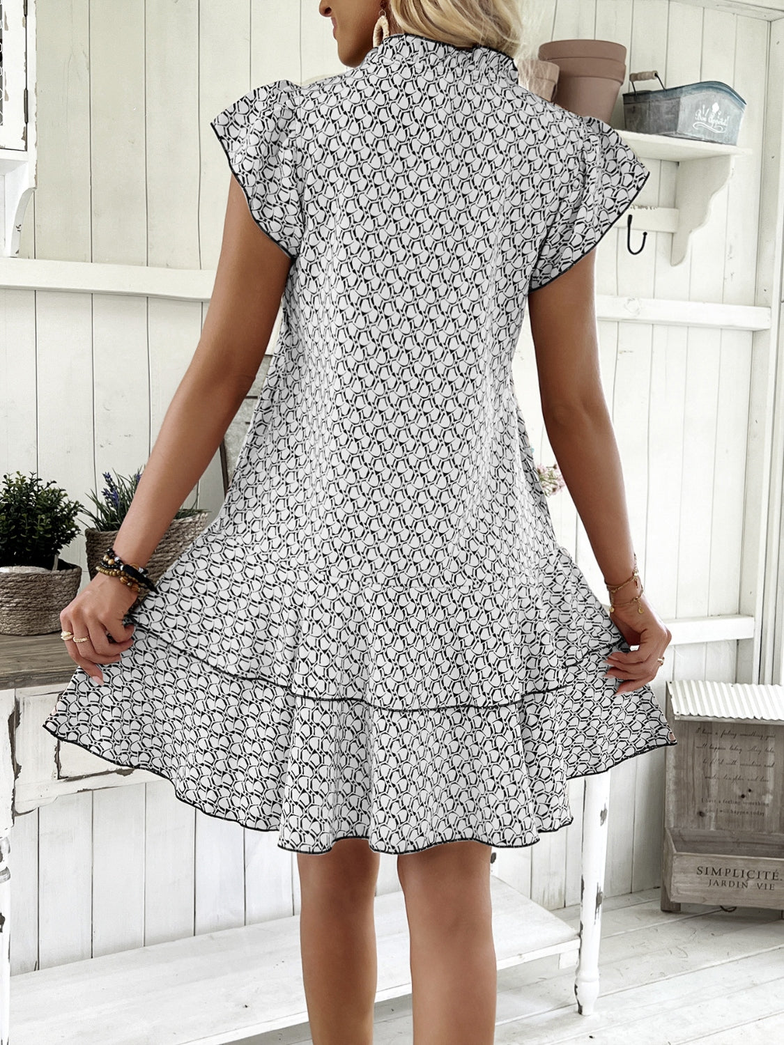 Elegant Ruffled Layered Printed Mini Dress - Full Size Range.
