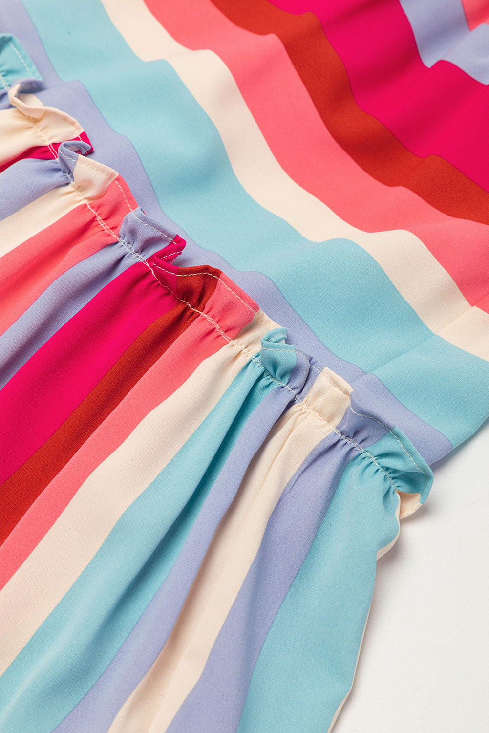 Contrast Stripe Wide Strap Smocked Tiered Dress.