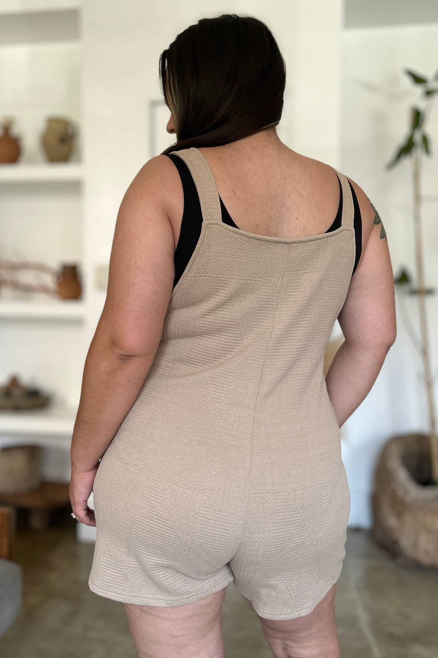 Double Take Full Size Texture Sleeveless Romper.