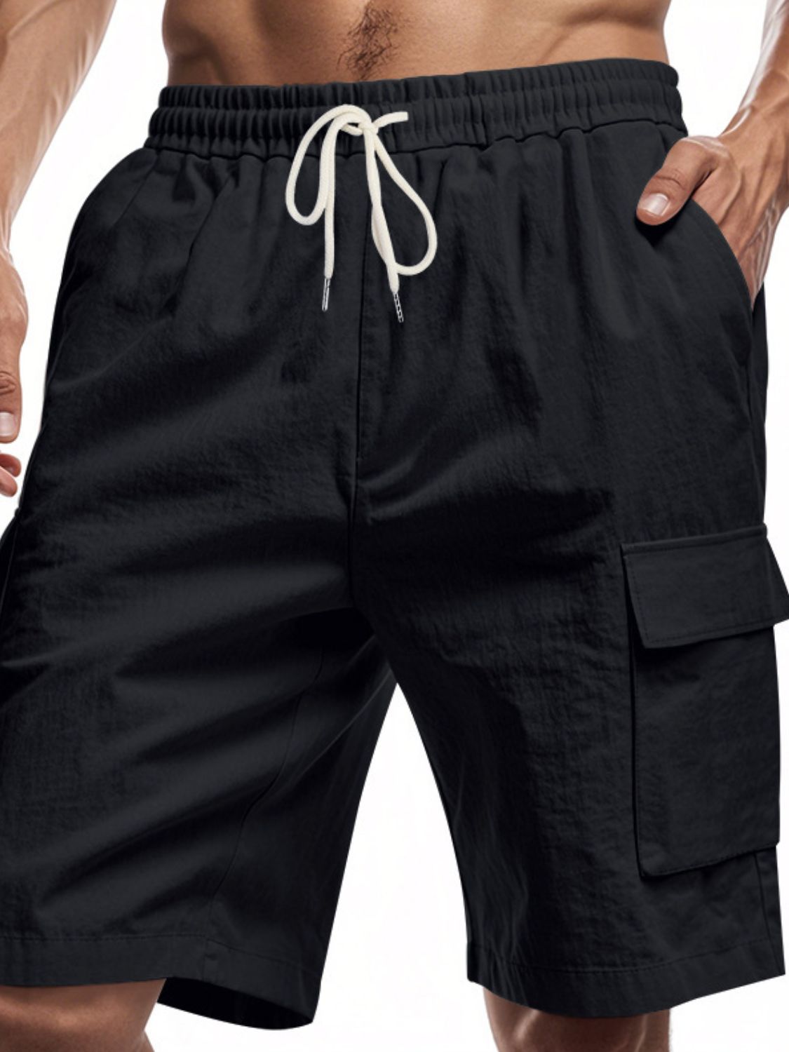 Men's Cargo Pocket Drawstring Shorts - Plus Size Comfort.
