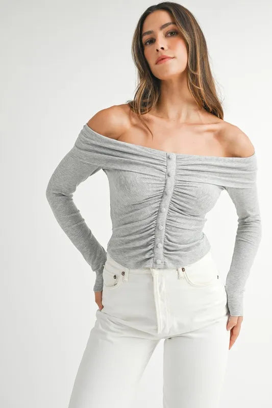 MABLE Off-Shoulder Long Sleeve T-Shirt.