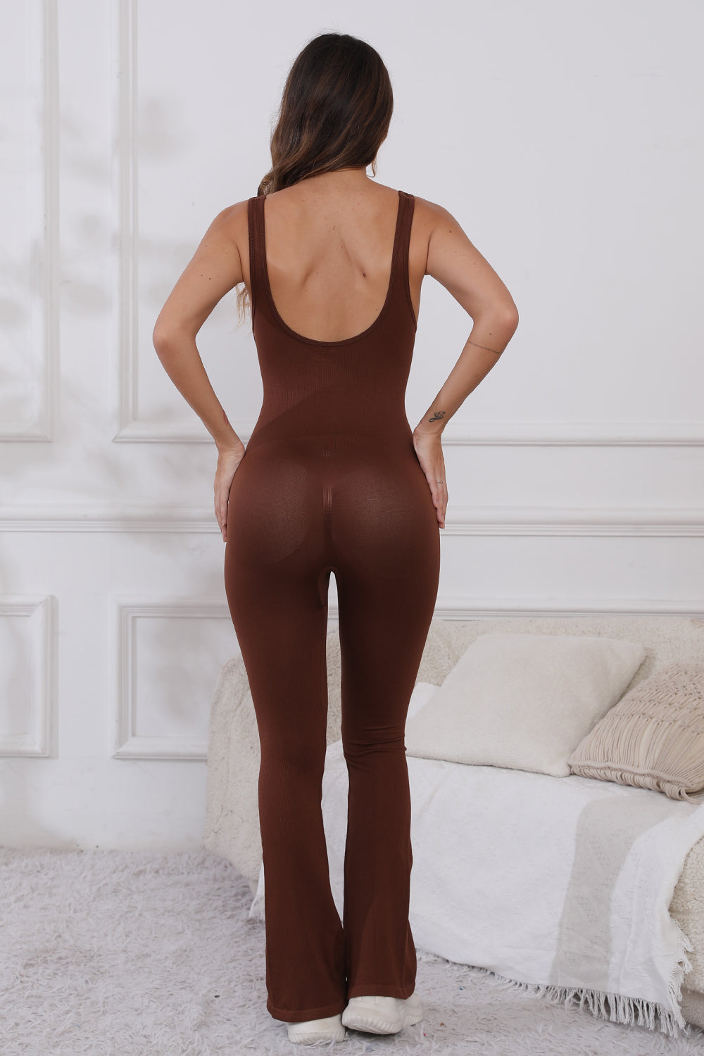 Scoop Neck Wide Strap Active Jumpsuit.