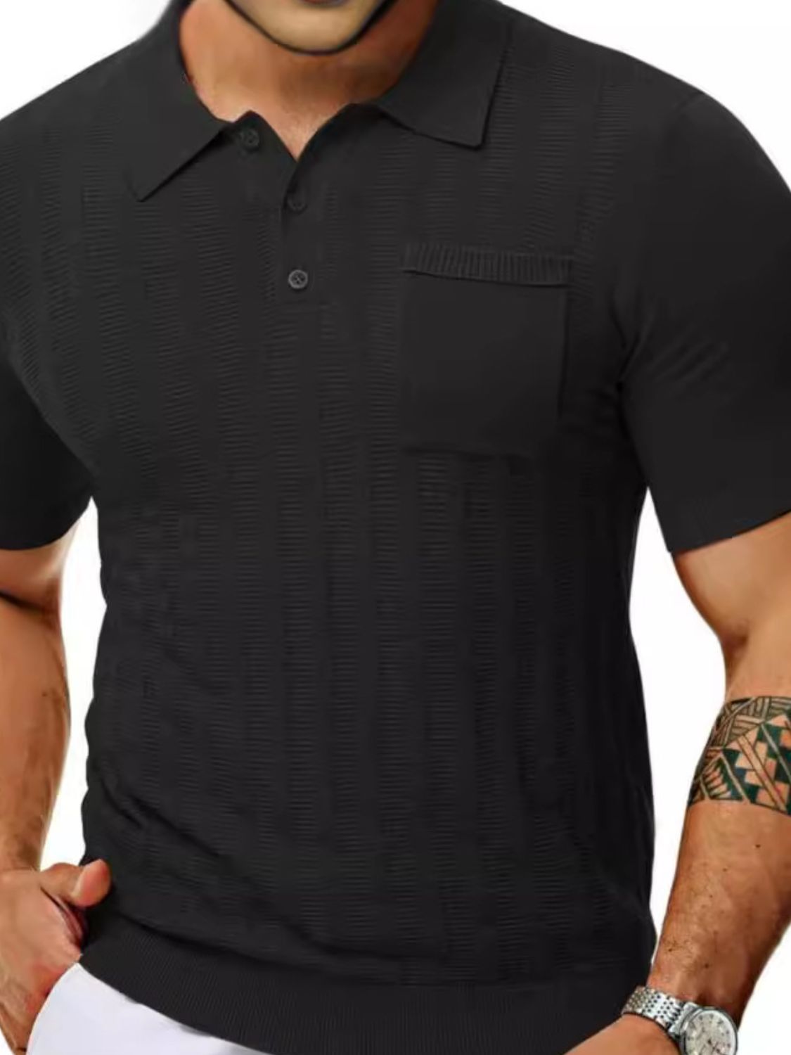 Men's Full Size Textured Short Sleeve Polo Plus Size.