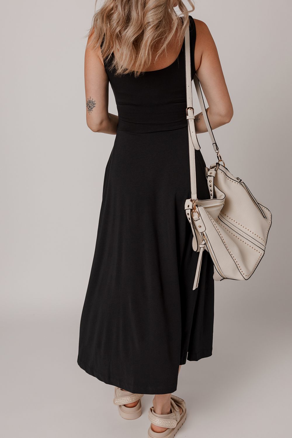 Side Slit Scoop Neck Wide Strap Dress.