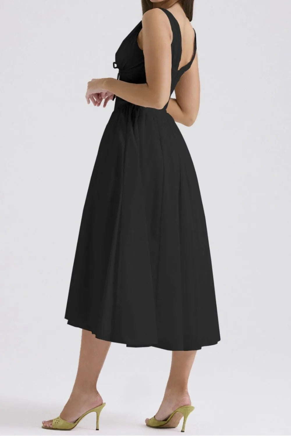 Ruched V-Neck Dress with Pockets.
