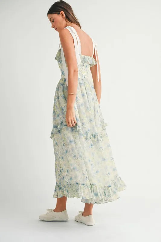 MABLE Floral Printed Shoulder Strap Midi Dress.