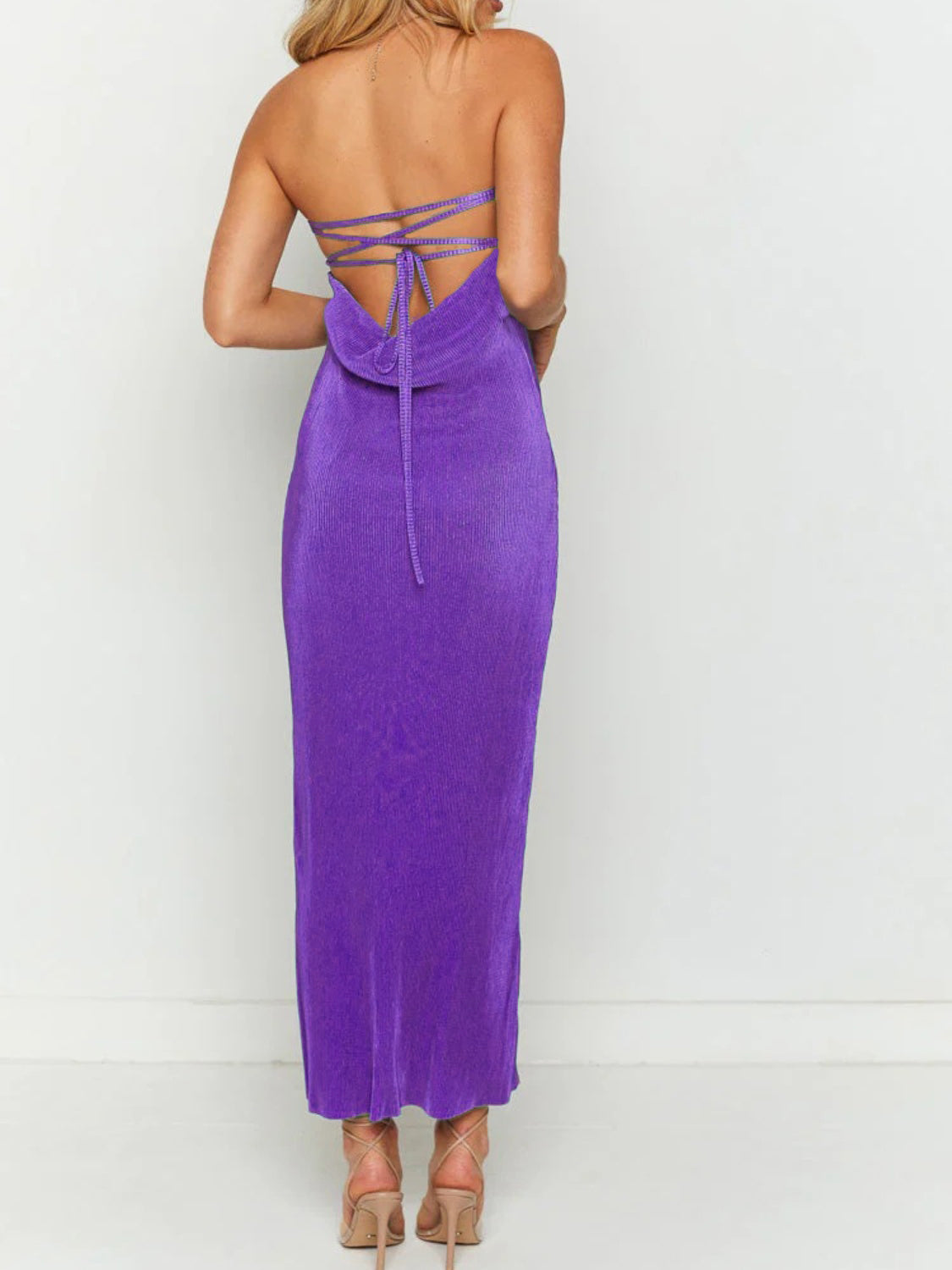 Lace-Up Back Tube Maxi Dress.