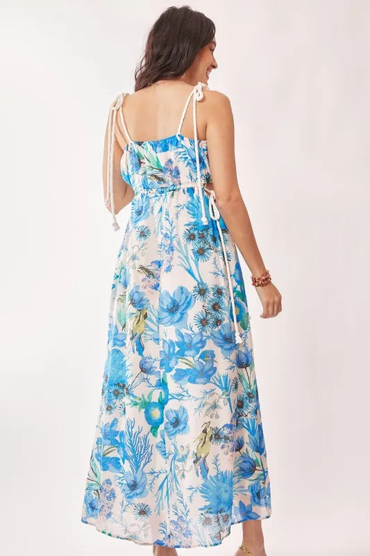 Davi & Dani Tropical Boho Printed Detail Cut Out Maxi Dress.