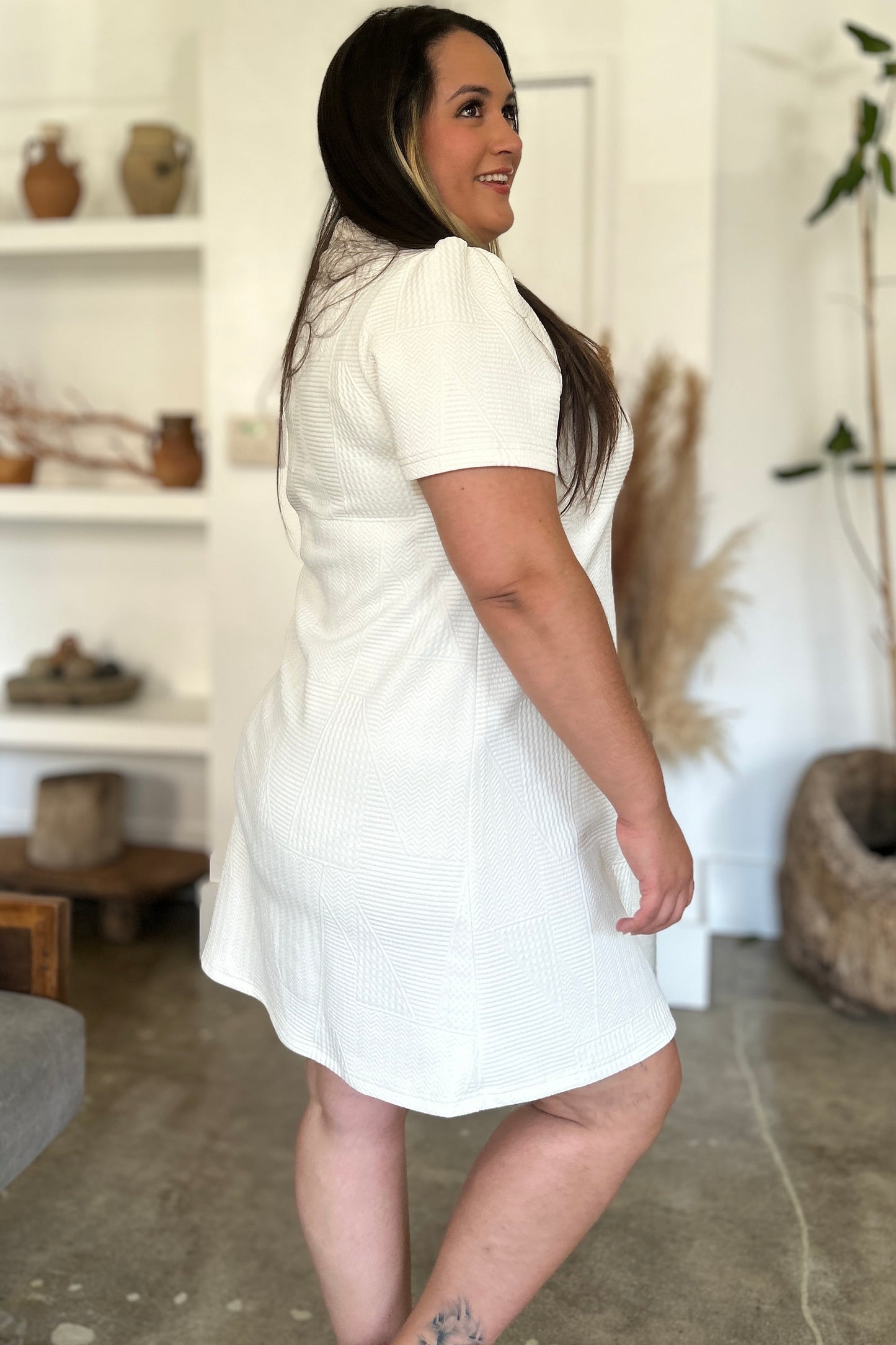 Double Take Full Size Texture Short Sleeve Dress.