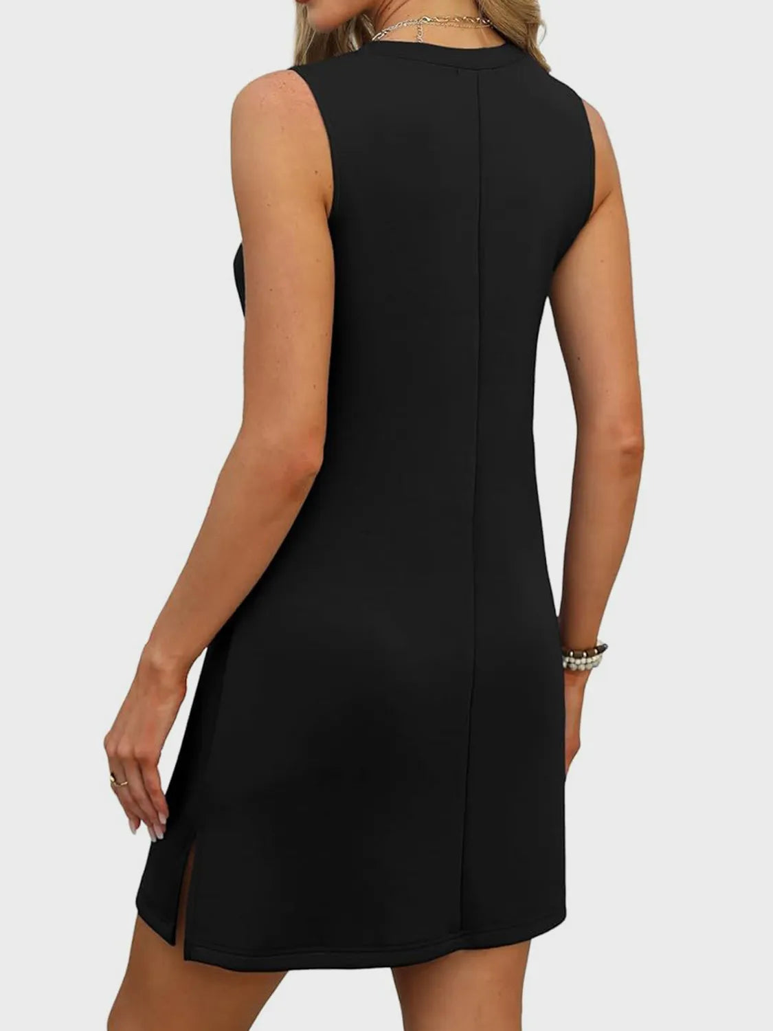 Slit V-Neck Sleeveless Mini Dress - Trendy & Stylish.