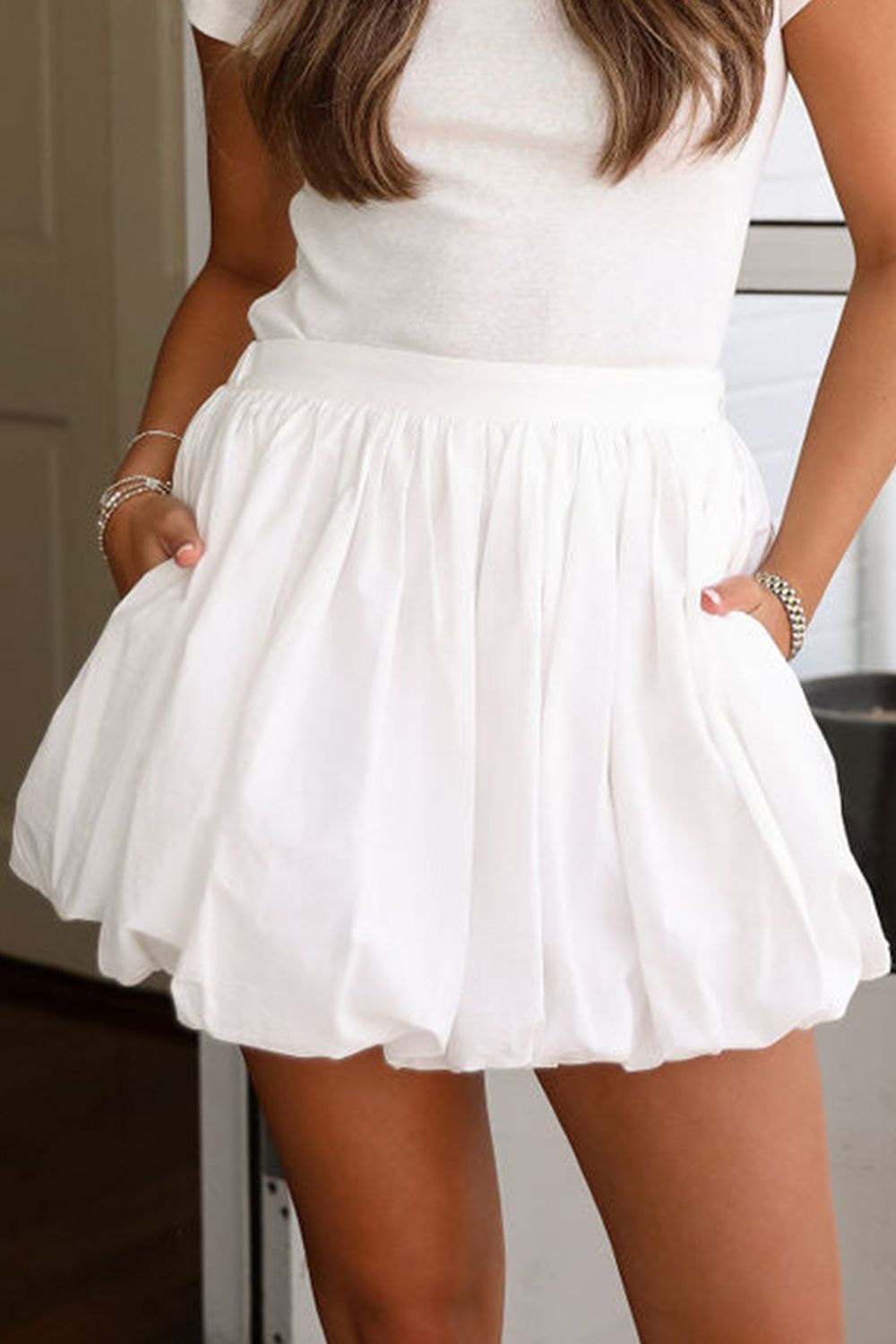 Bubble Mini Skirt with Pockets.