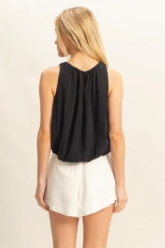HYFVE Bubble Hem Round Neck Sleeveless Blouse.