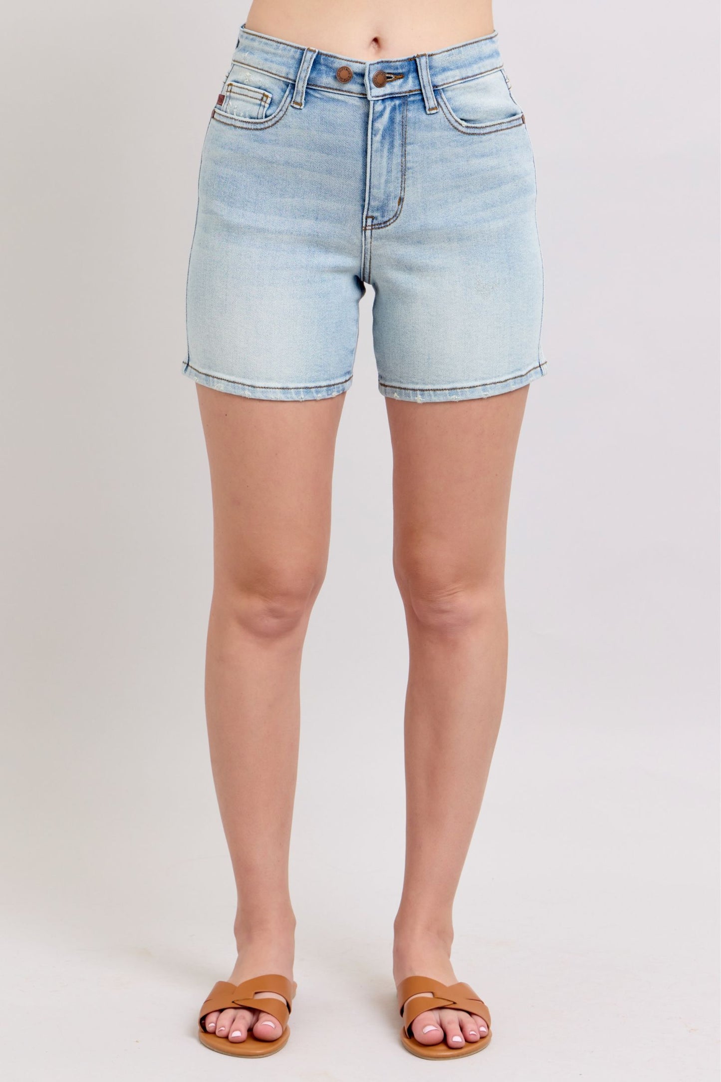 Judy Blue Full Size 2 Button Denim Shorts with Pockets Plus Size.