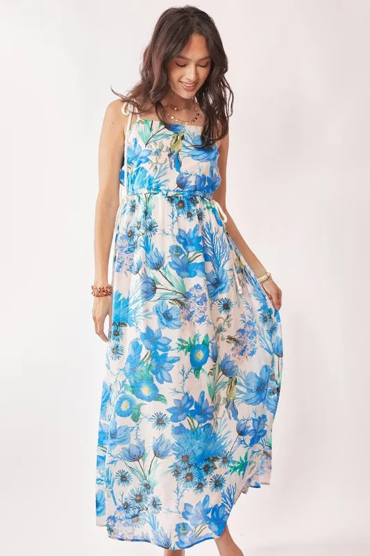 Davi & Dani Tropical Boho Printed Detail Cut Out Maxi Dress.