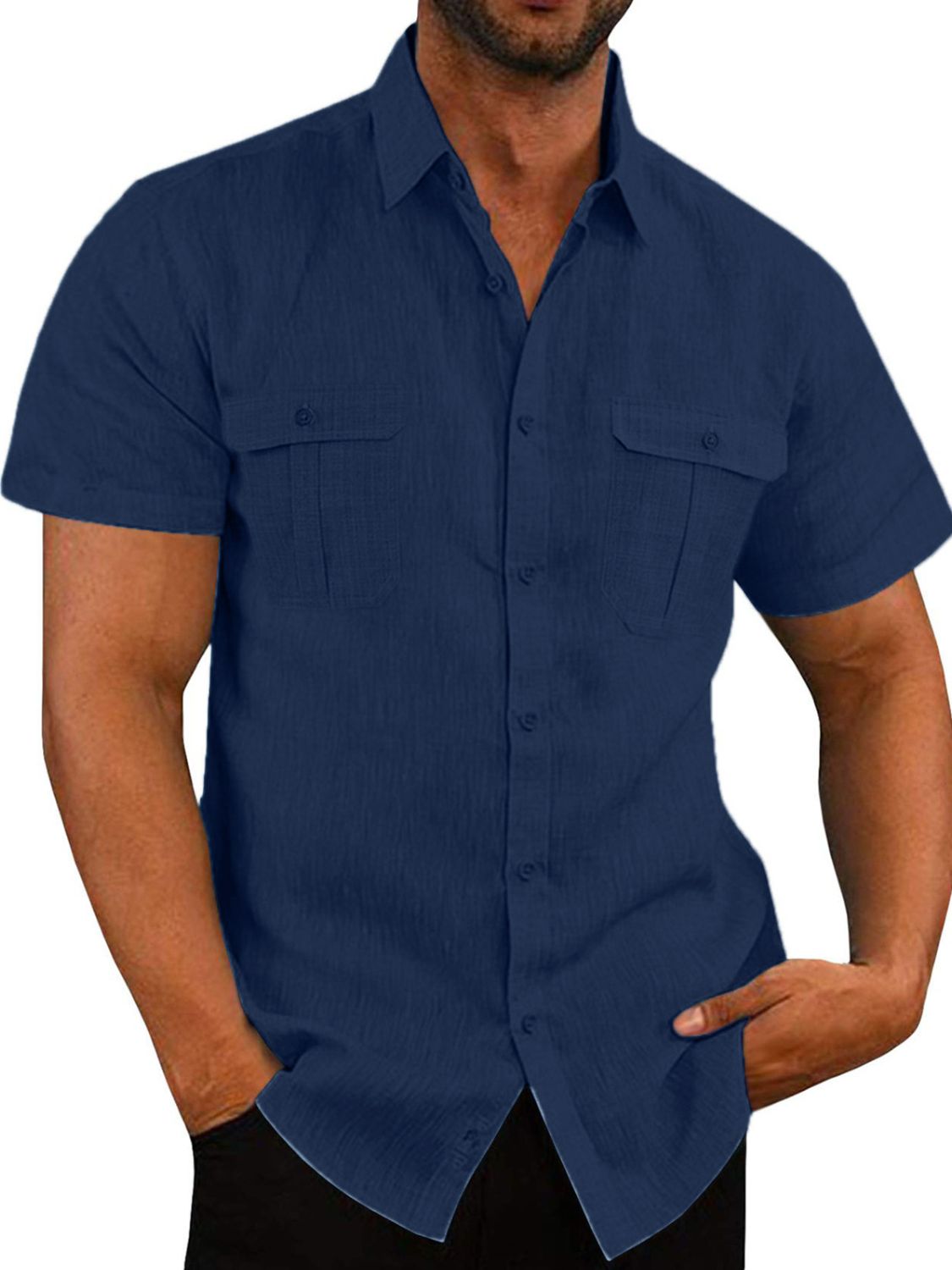 Men's Plus Size Collared Neck Short Sleeve Shirt.