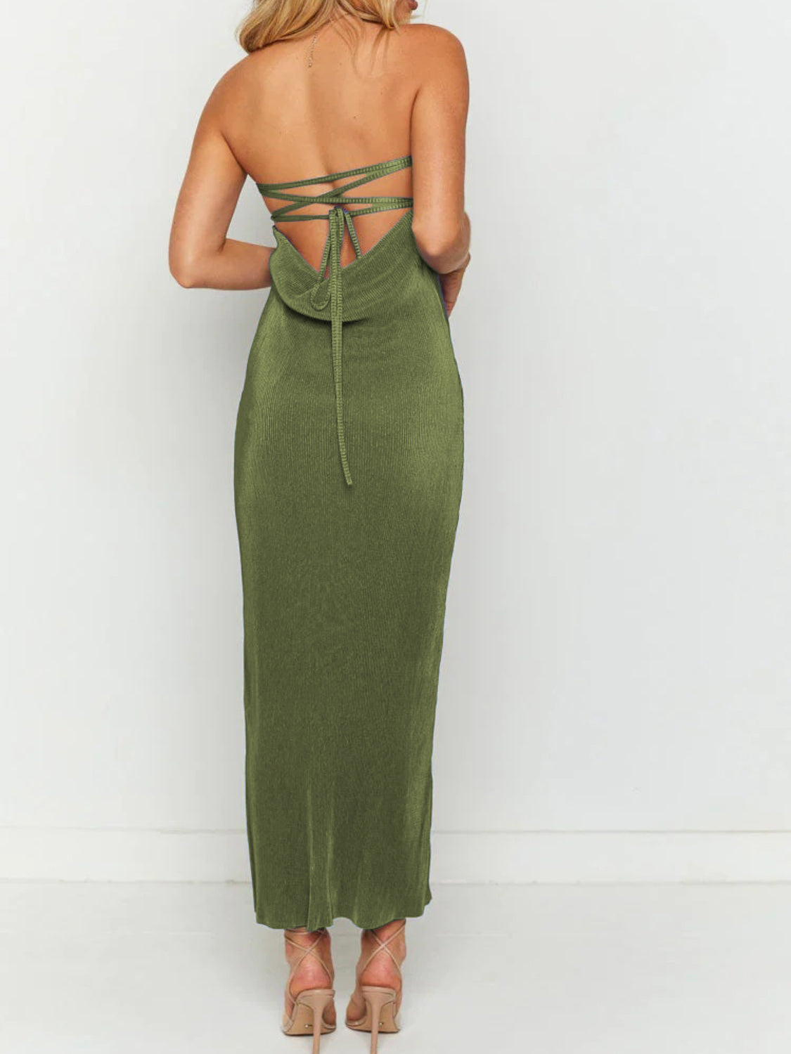 Lace-Up Back Tube Maxi Dress.