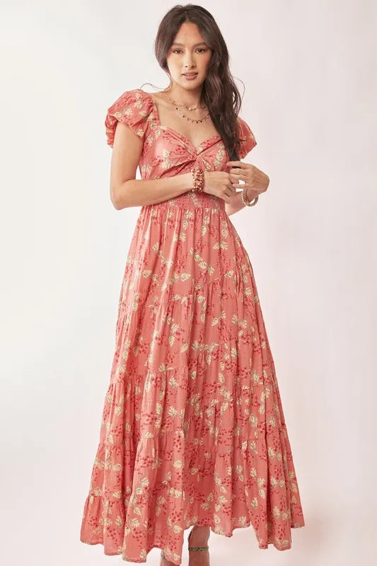 Davi & Dani Lightweight Sweetheart Neck Textured Tiered Maxi Dress.
