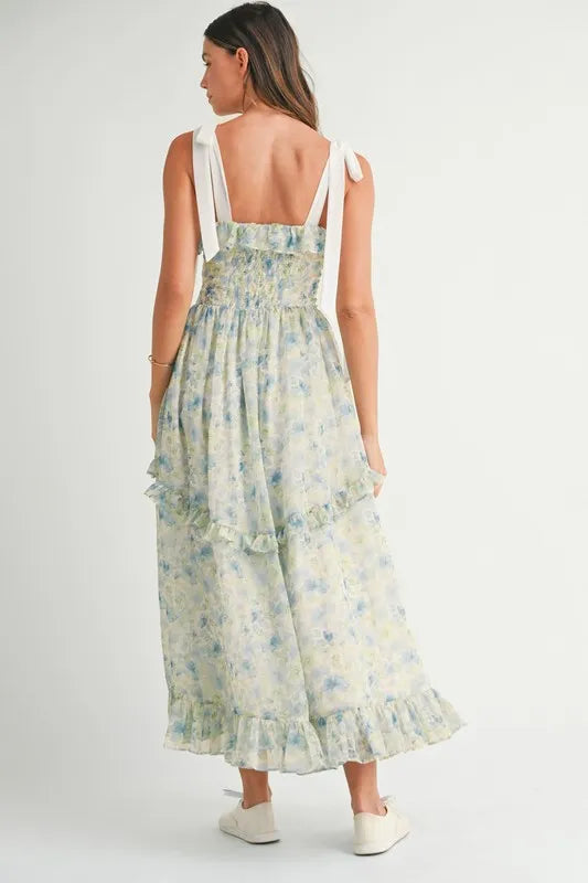 MABLE Floral Printed Shoulder Strap Midi Dress.