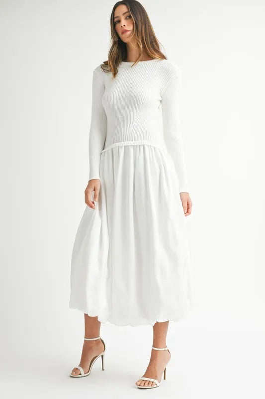MABLE Ribbed Poplin Mix Midi Sweater Dress.