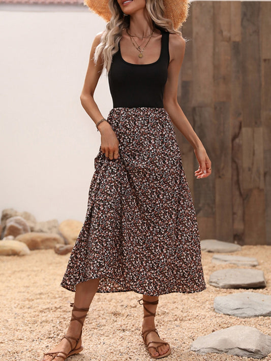 Scoop Neck Wide Strap Printed Dress.