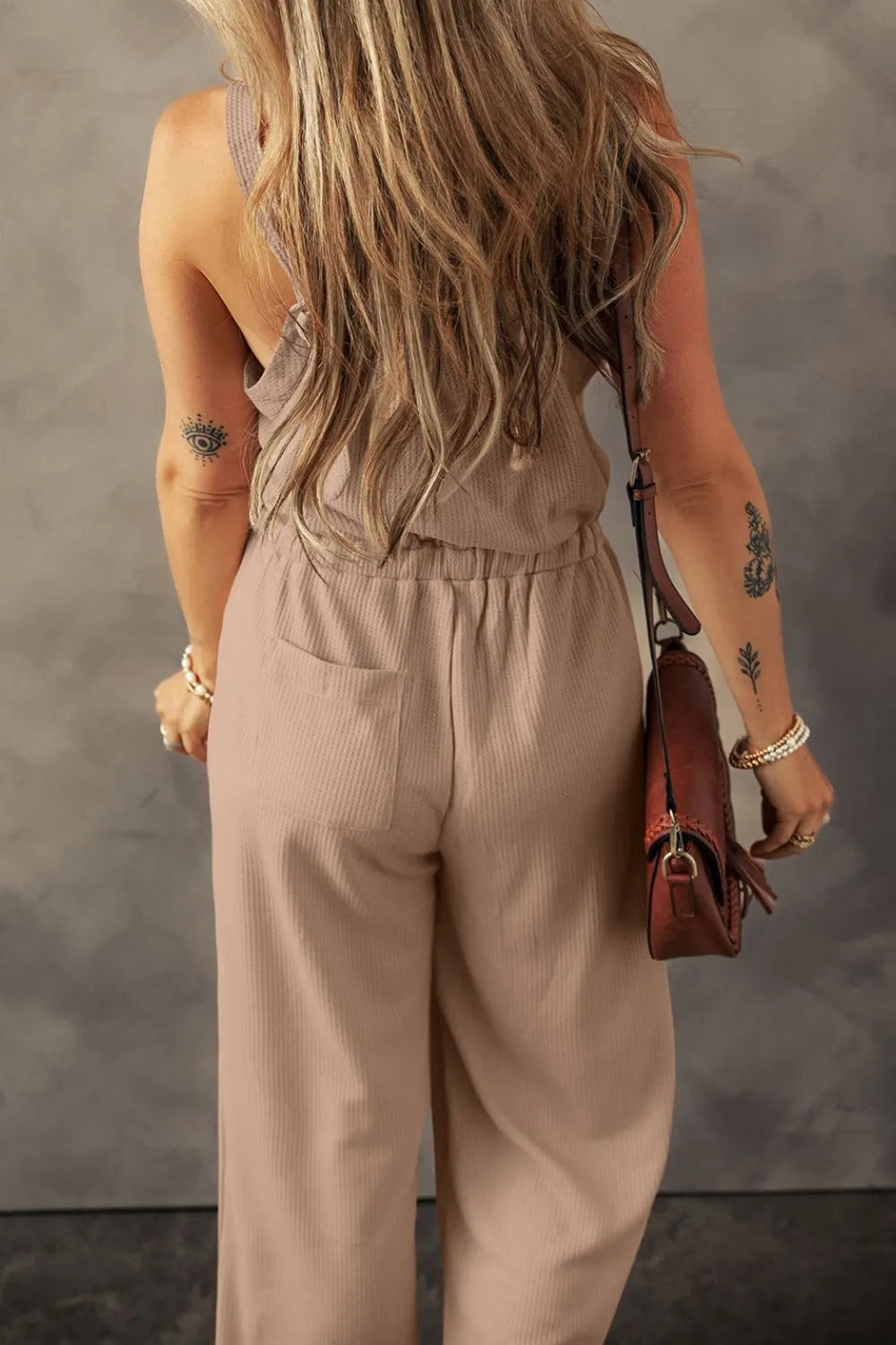 Trendy Knotted Straps Drawstring Jumpsuit.