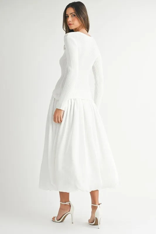 MABLE Ribbed Poplin Mix Midi Sweater Dress.
