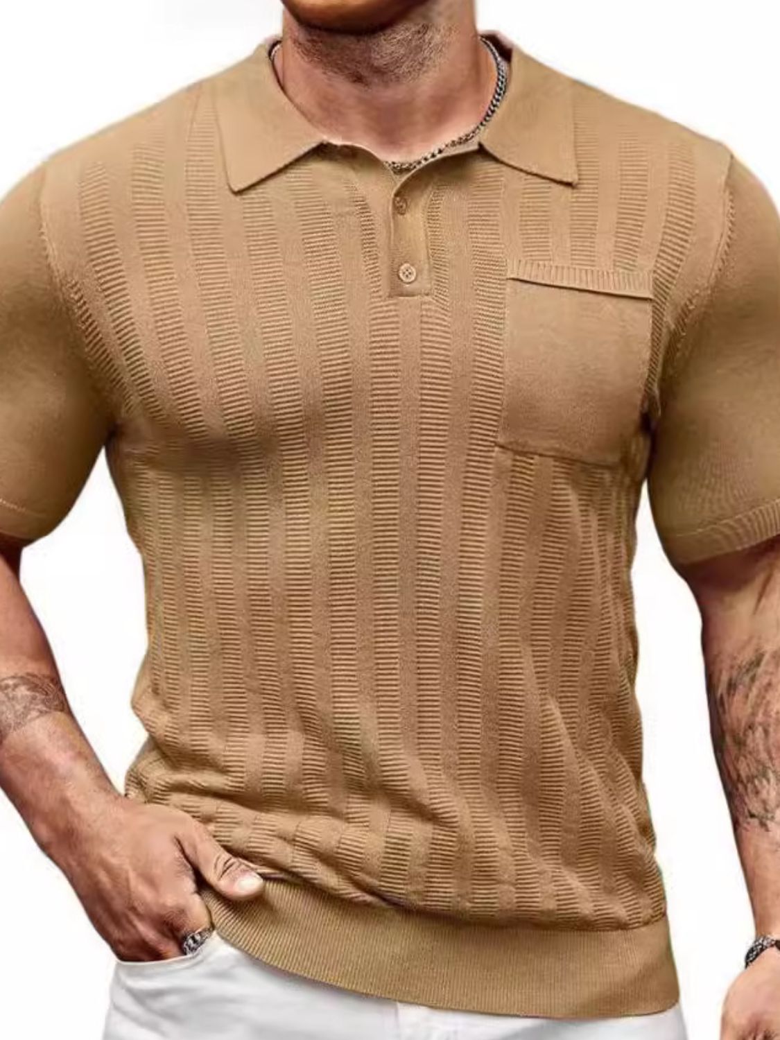 Men's Full Size Textured Short Sleeve Polo Plus Size.
