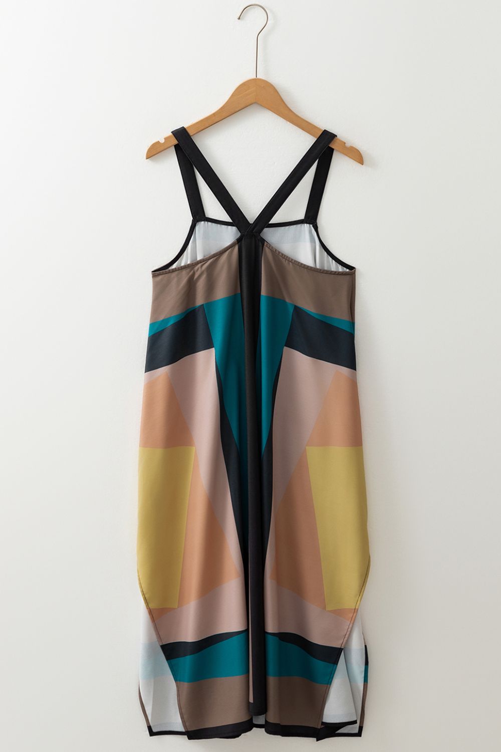 Vibrant Color Block Dress - Square Neck, Wide Strap.
