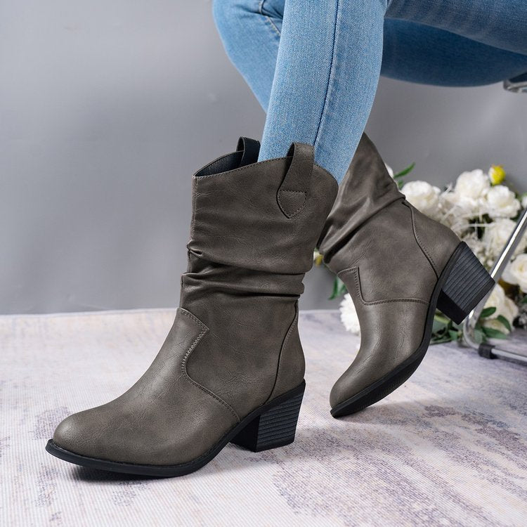 Point Toe Block Heels Boots.